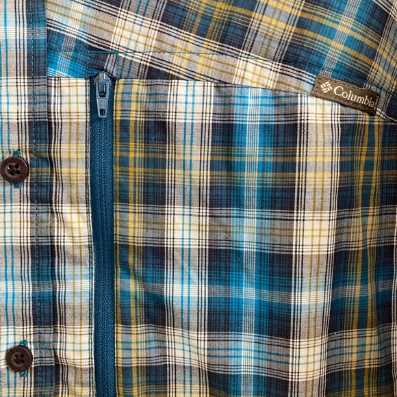 Columbia Battle Ridge Shirt Mens Large Blue Plaid Regular Fit Zip Pocket - Picture 4 of 7